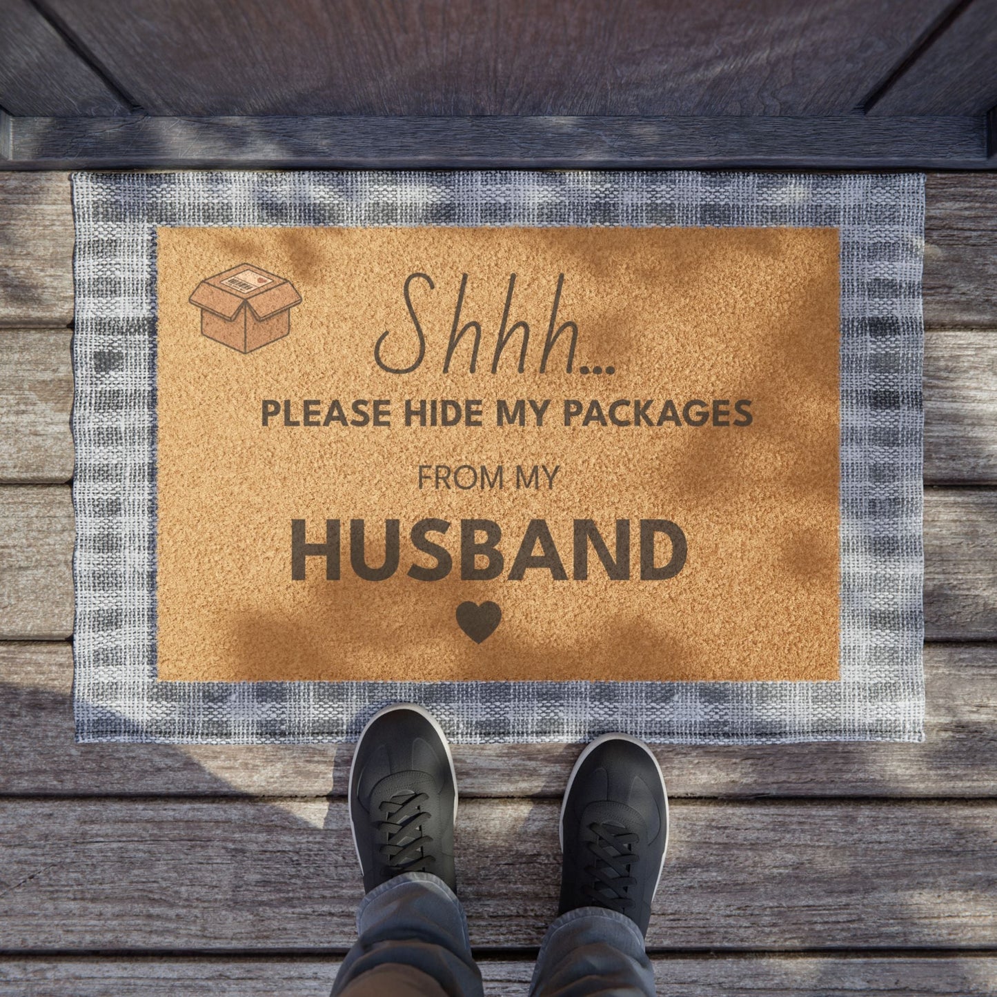 Doormat — "Shhh... Please Hide My Packages From My Husband" Funny Welcome Mat